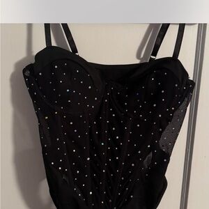 SHEIN Black Bustier Top with Rhinestones
